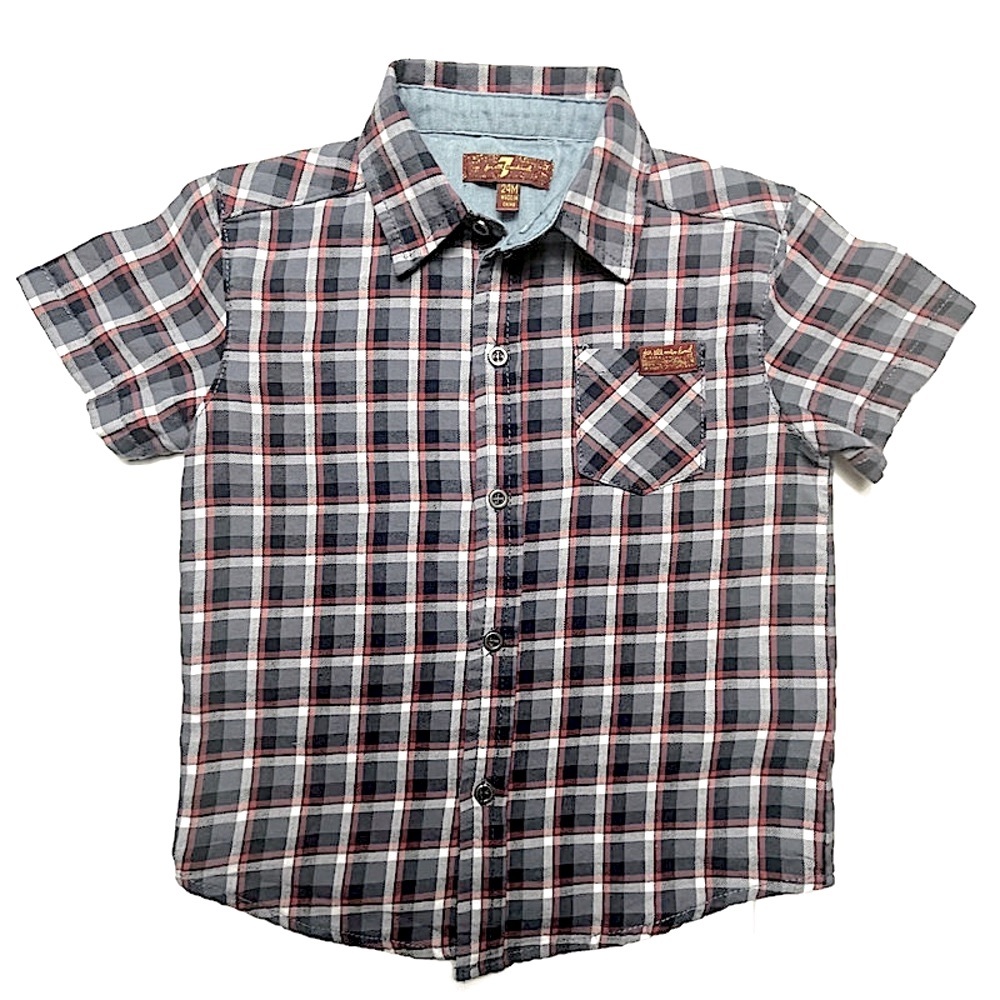 5/$10 | 7 For All Mankind | Blue Plaid Button-up Shirt | Toddler Sz 24 Mths